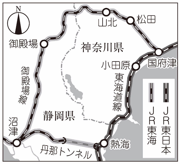 御殿場線と東海道線のマップ
